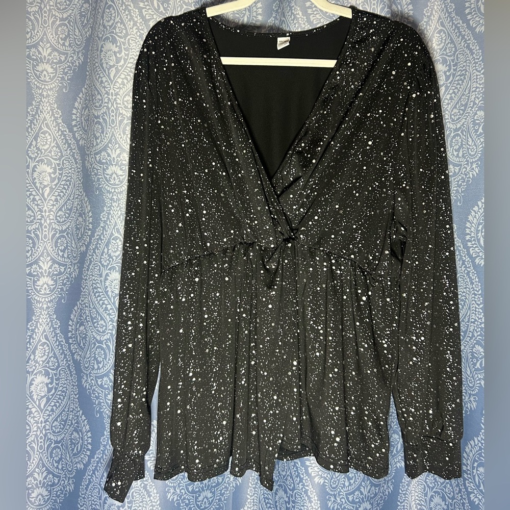 Brown Coco Black Speckled Long Sleeve Blouse – Size 2XL
